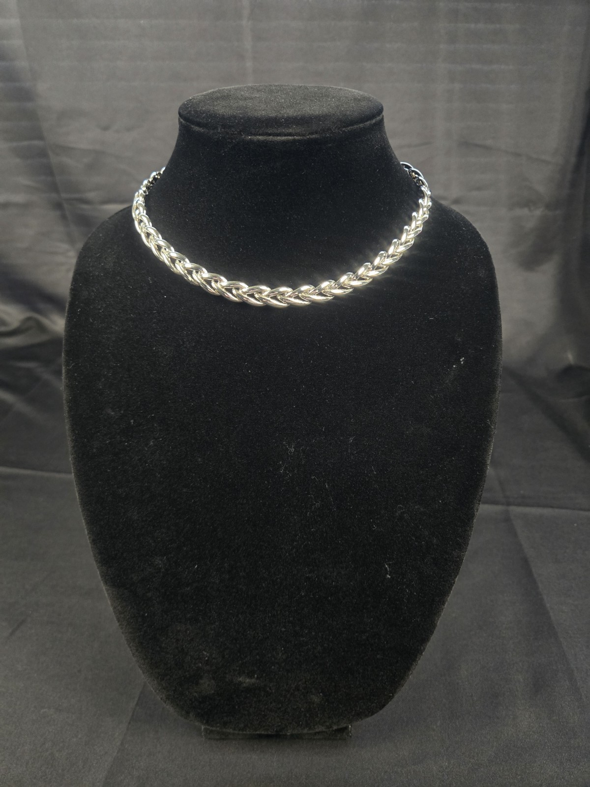 Vintage Signed Napier Silver-Tone Braided Wheat Spiga Chain Necklace Pat.4774743