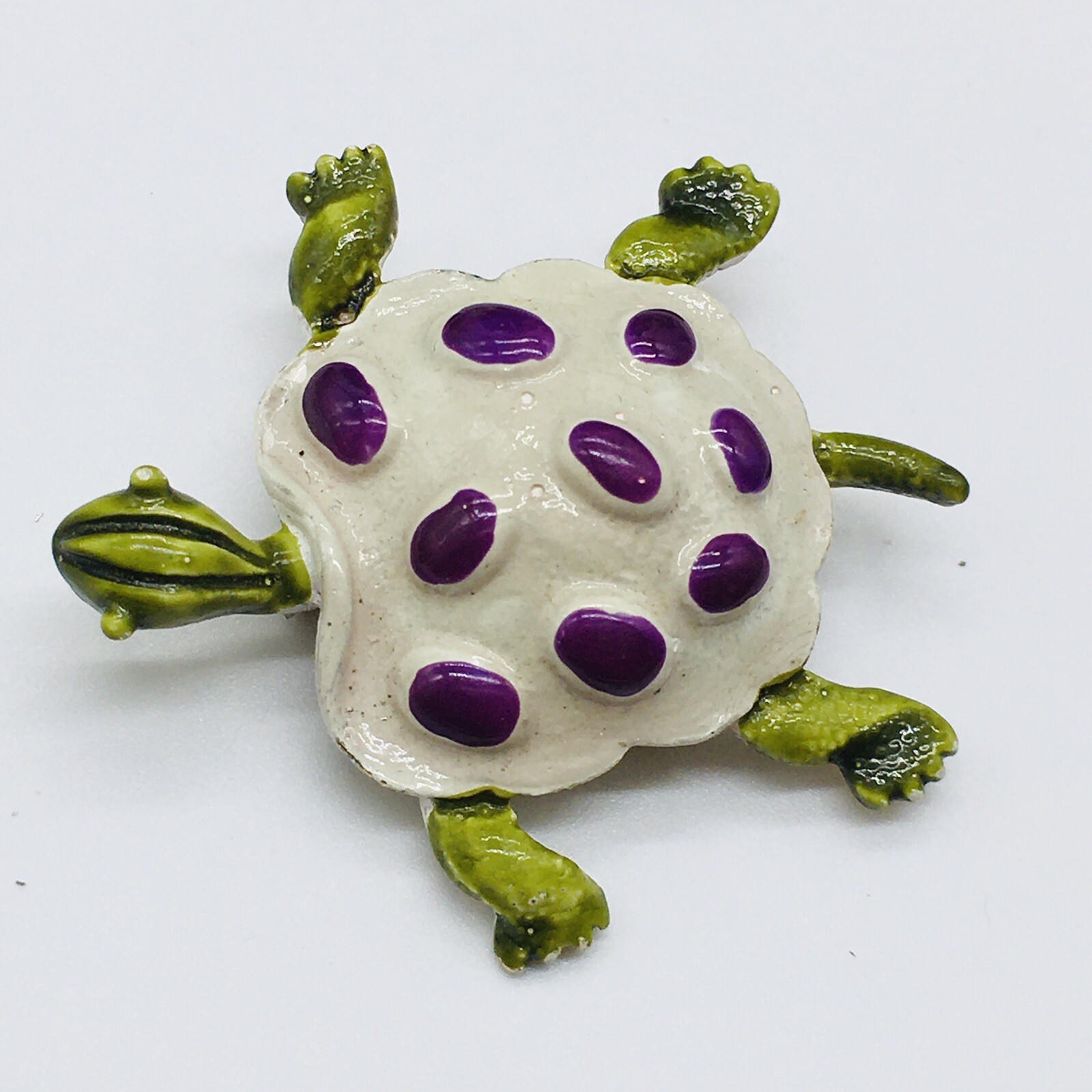 Gold Tone Purple Green White Slow Turtle Brooch 2″