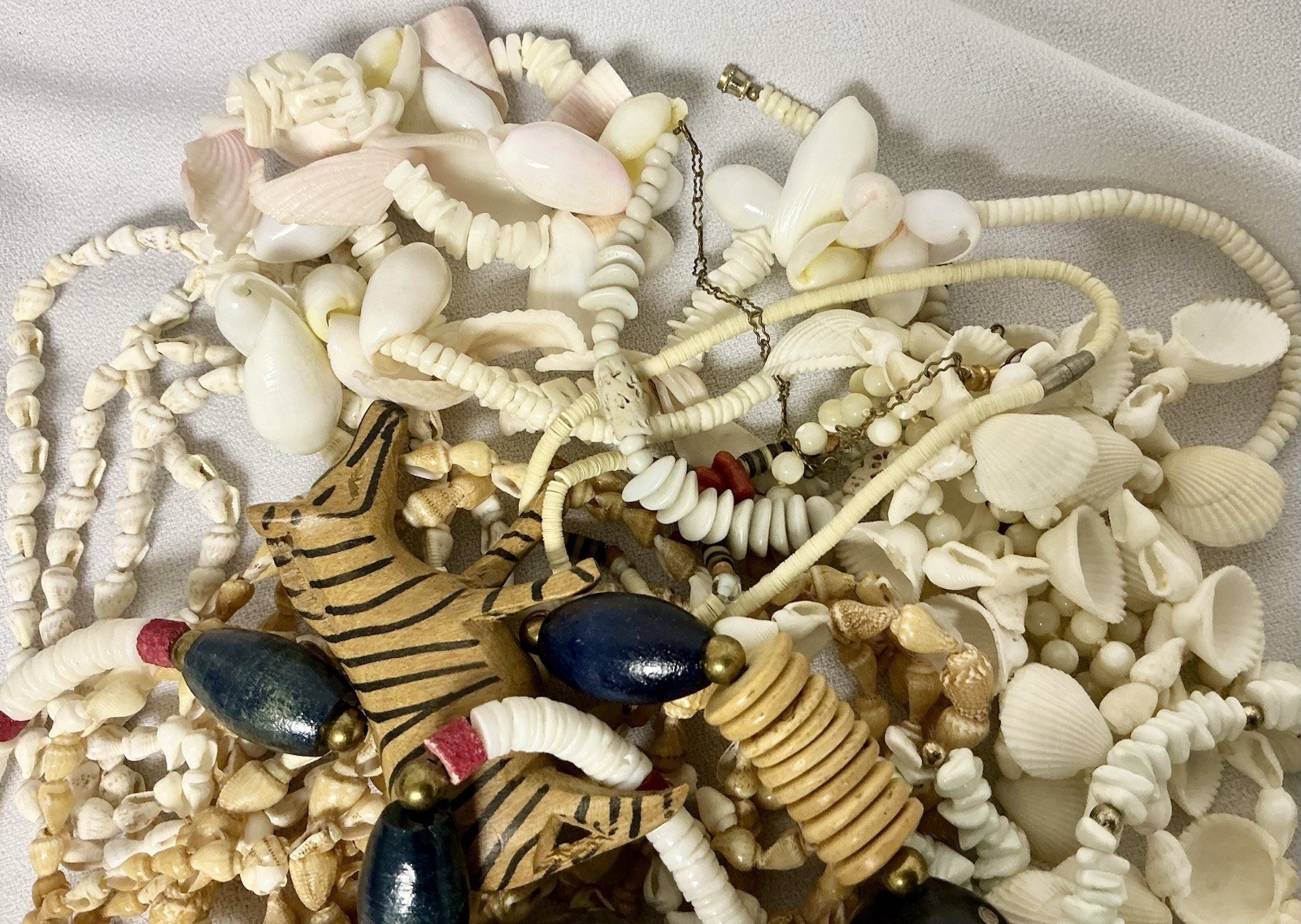 Lot Of Vintage Necklaces Created With Sea Shells, Coral And Wood Necklaces