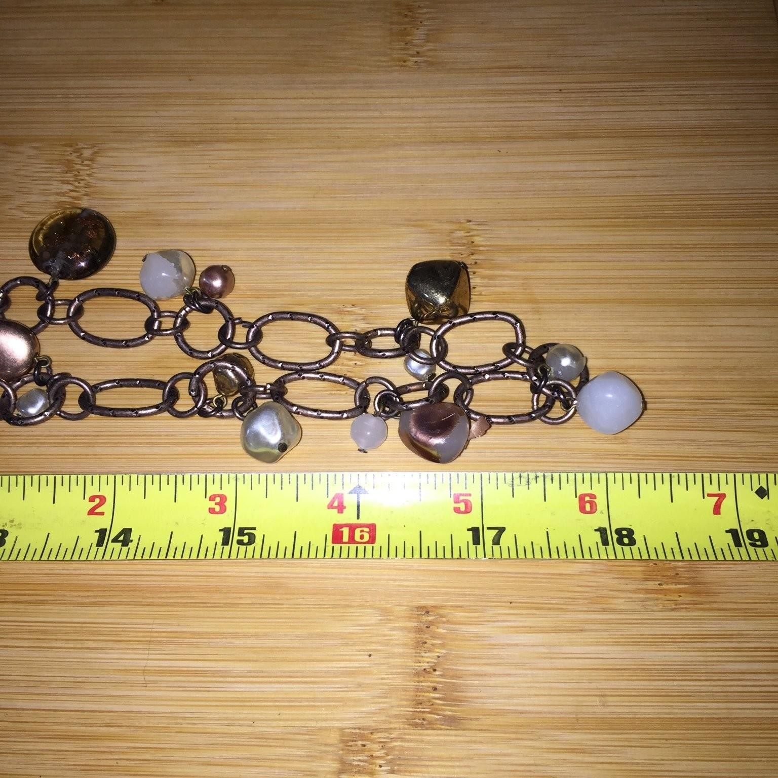 Chico’s Station Charm Necklace Bronze Tone Acrylic Beaded Long Statement
