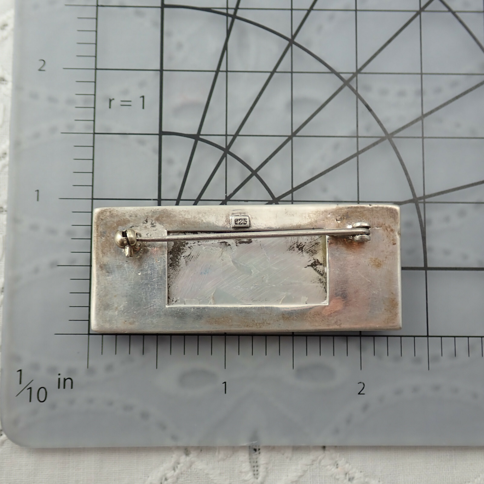 VTG 1970’s Art Deco Influence MOP Marcasite Bar Sterling Pin Brooch