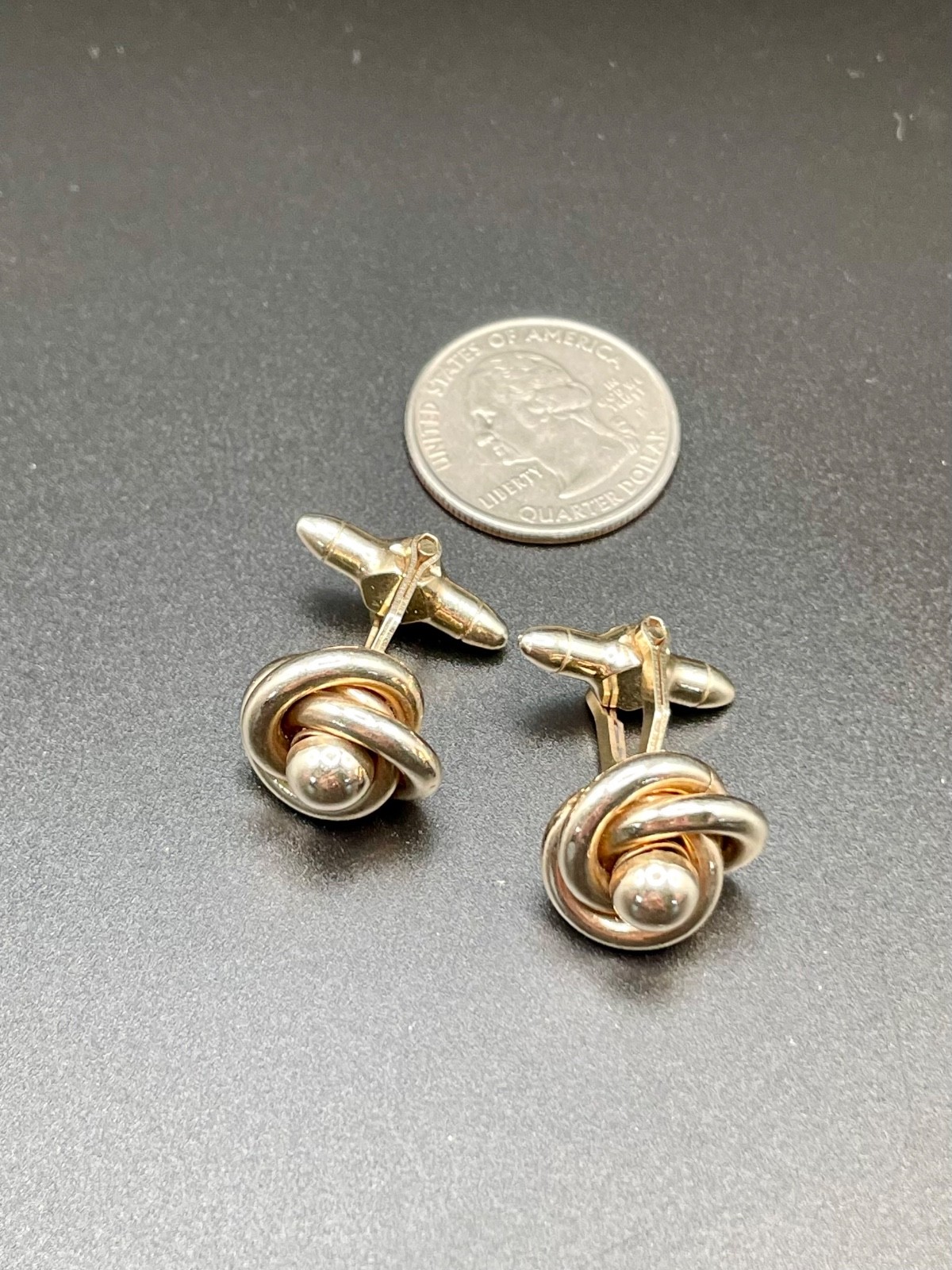 Vintage Two Tone Love Knot Cufflinks Silver and Gold Tone Geometric