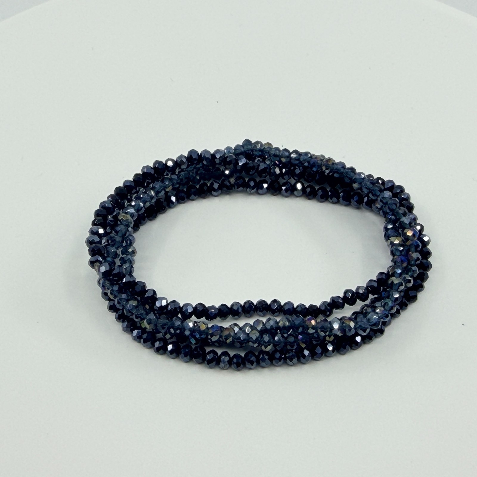 Vintage Navy Blue Crystal Beaded Multi Strand Wrap Bracelet Minimalist Boho Y2K