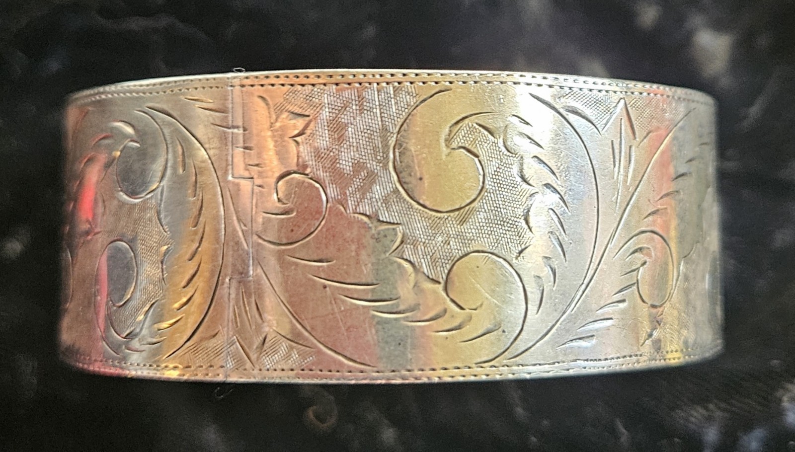 Antique Victorian Sterling Silver Engraved Scroll Bangle Bracelet 44g