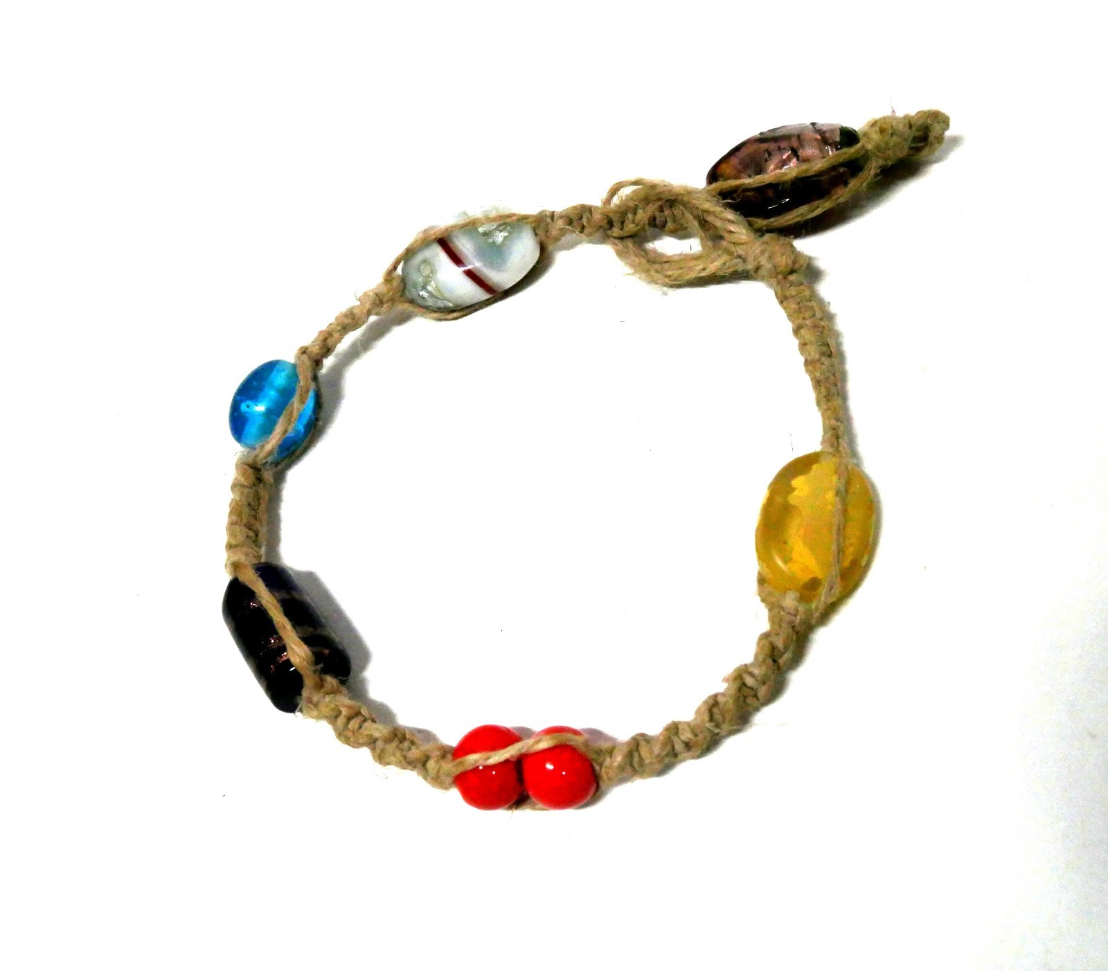 Vintage Hemp Bracelet With Beads and Stones