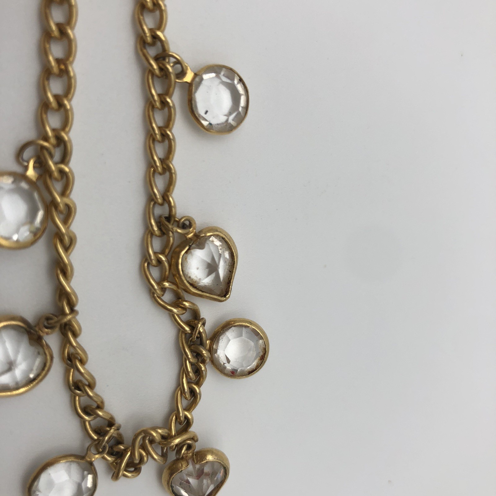 Vintage Swarovski Brand Clear Heart Charm Bracelet Goldtone 7″