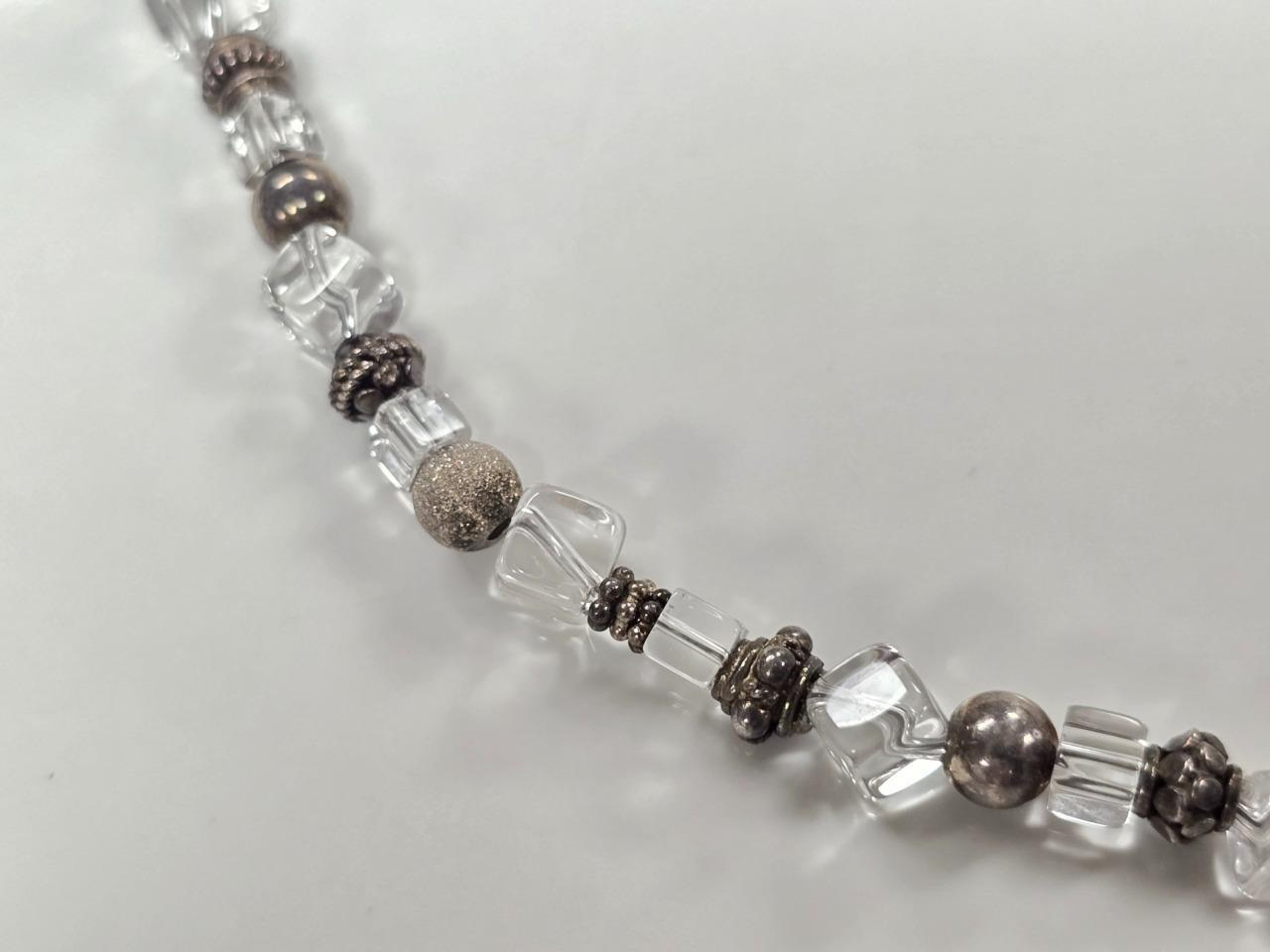 Sterling Silver & Clear Beaded Necklace ~ 16-1/2″ ~ 29.8grams ~ 2-A419