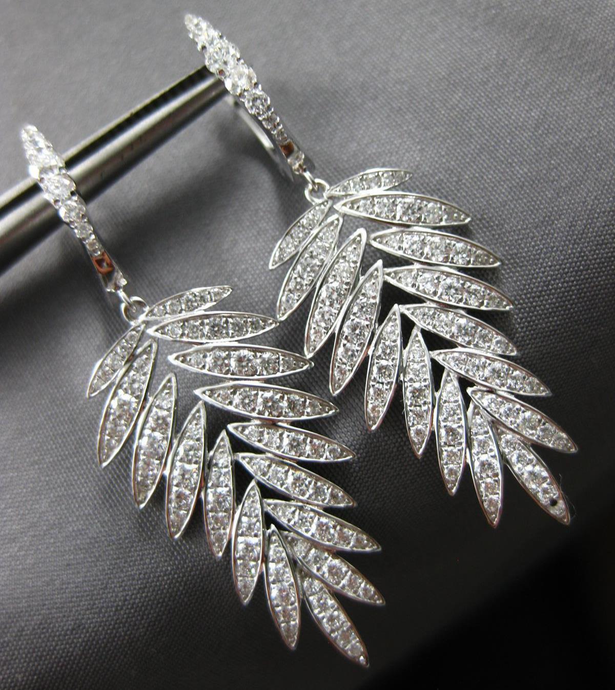 LARGE 1.52CT DIAMOND 18KT WHITE GOLD 3D ROUND MULTI LEAF HUGGIE HANGING EARRINGS