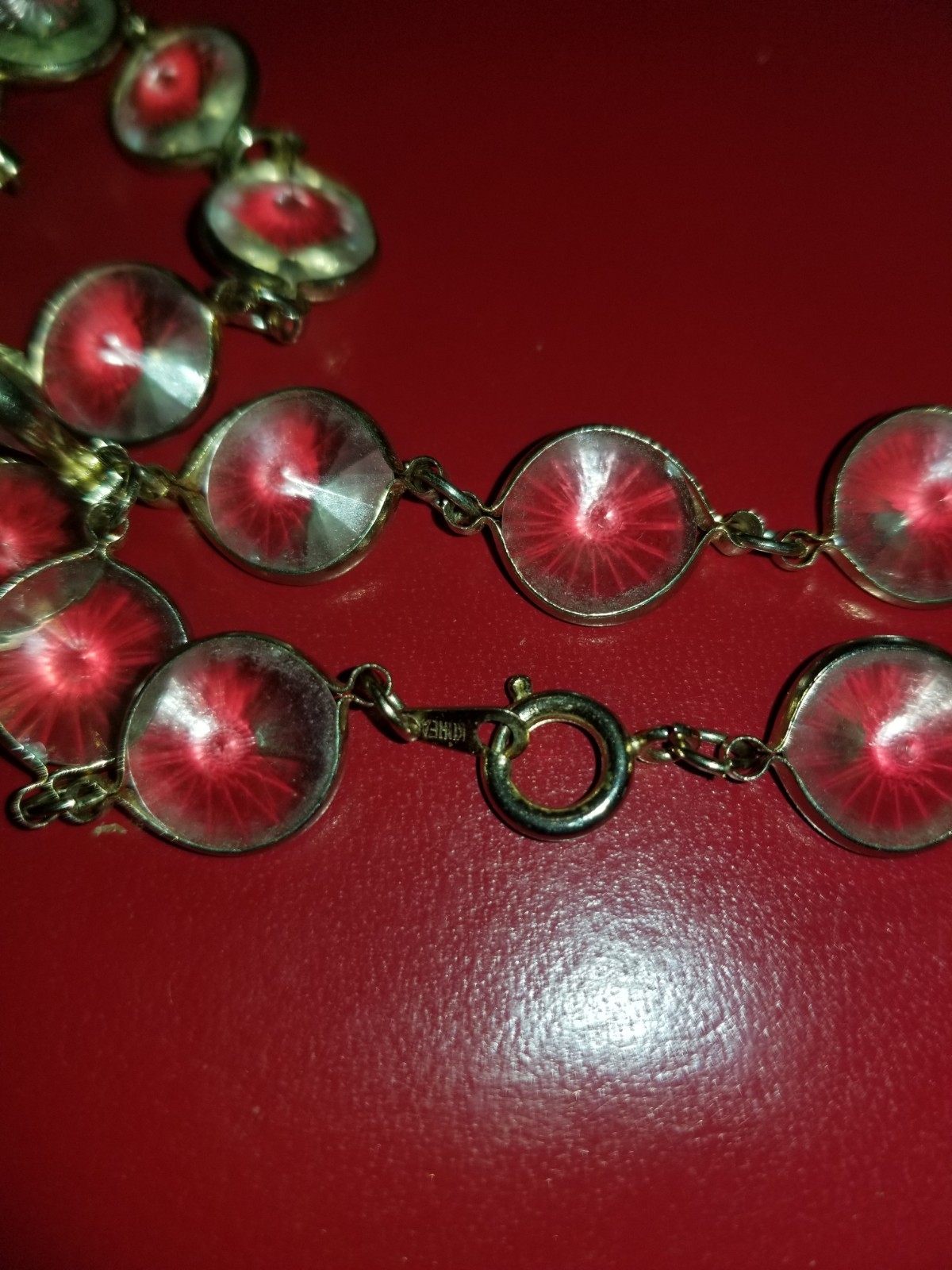 Antique Korea Crystal Art Deco Flapper Tennis Necklace Bezel Set Acrylic Signed