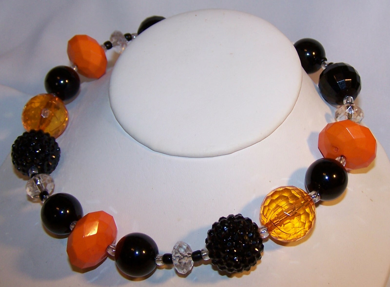 Vintage Lucite Necklace Halloween-Orange Black Clear-Signed Udazzle Design