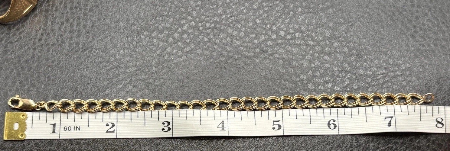 VTG Yellow Gold Fill 6.5MM Double Link Starter Charm Bracelet 7.75”