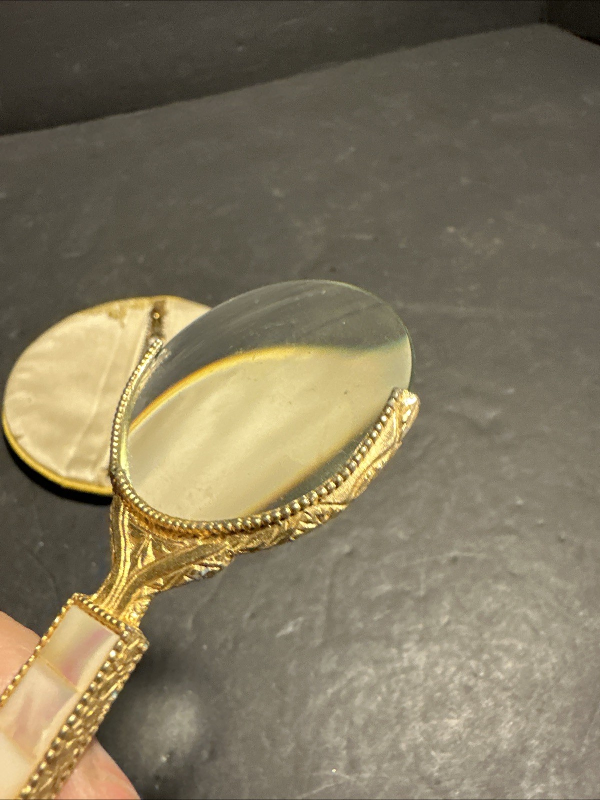 Art Deco Ornate Gold Mother of Pearl Magnifying Glass Circa 1920’s Measures 4#M4