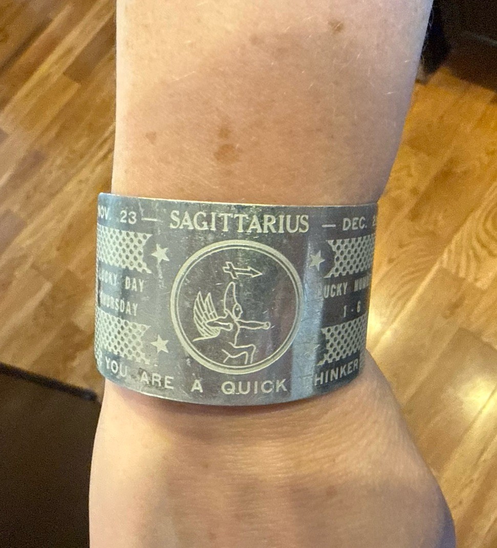 Vintage Engraved Aluminum Sagittarius Zodiac Cuff Bracelet Nov 23-Dec 22