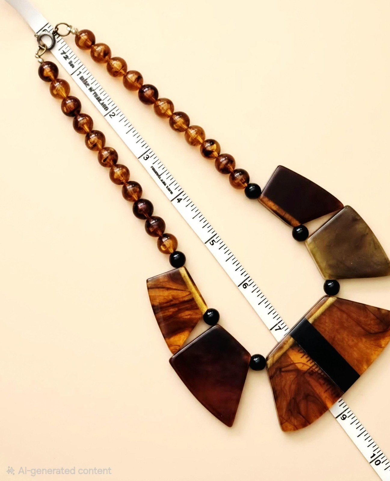 Vintage Lucite Statement Necklace Amber Tortoise Resin Geometric Necklace
