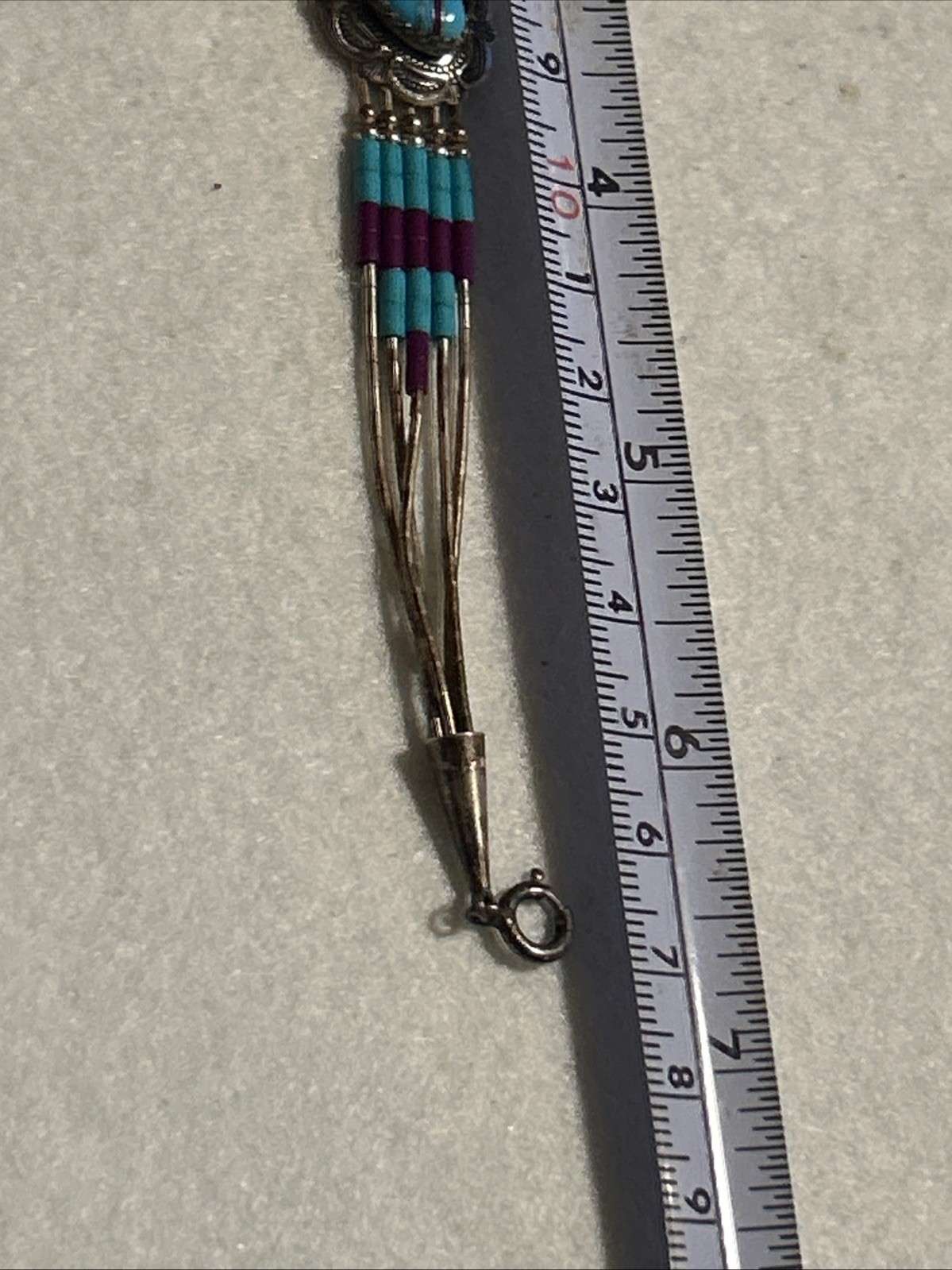 Vintage Sterling Silver Purple & Blue Turquoise Heart Inlay 925 QT Bracelet 🩵