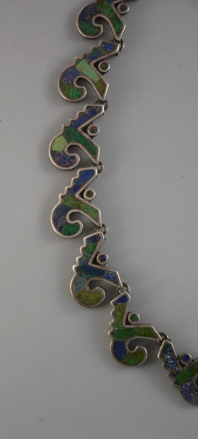 Los Castillo Mosaico Azteca 161 – Taxco Silver Mosaic Inlay Necklace – 16″