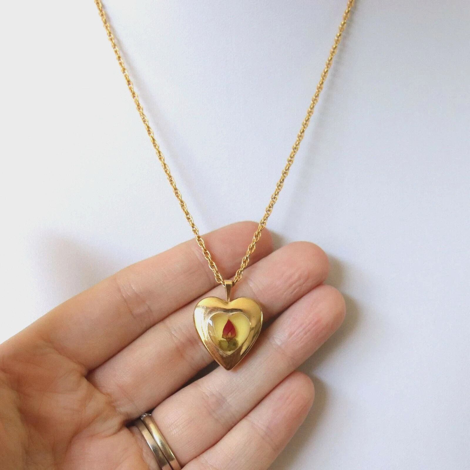 Vintage 14k Gold Filled Perpetual Real Rose bud Heart Locket Chain See Video