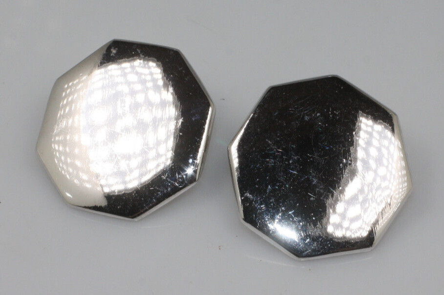 Vintage revere Octagon silver tone mirror finish post pierced earrings