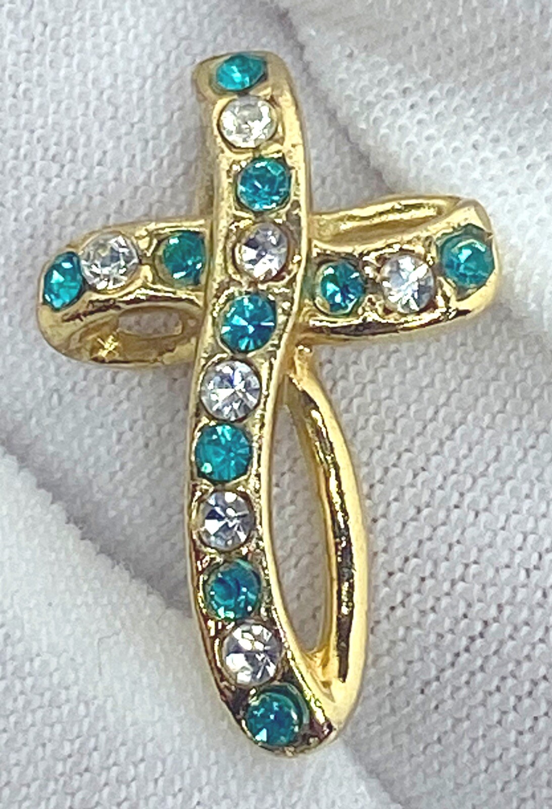Vintage Cross Pendant May Emerald Layered 18kt Layered Gold Austrian Crystal