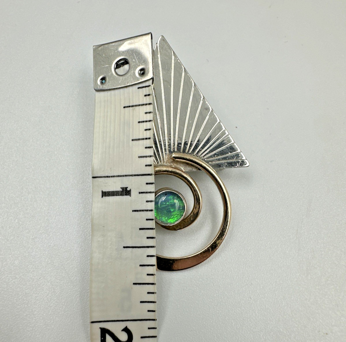 Vtg Abstract Modernist Courtney Peterson Silver Brass and Opal Brooch Pendant
