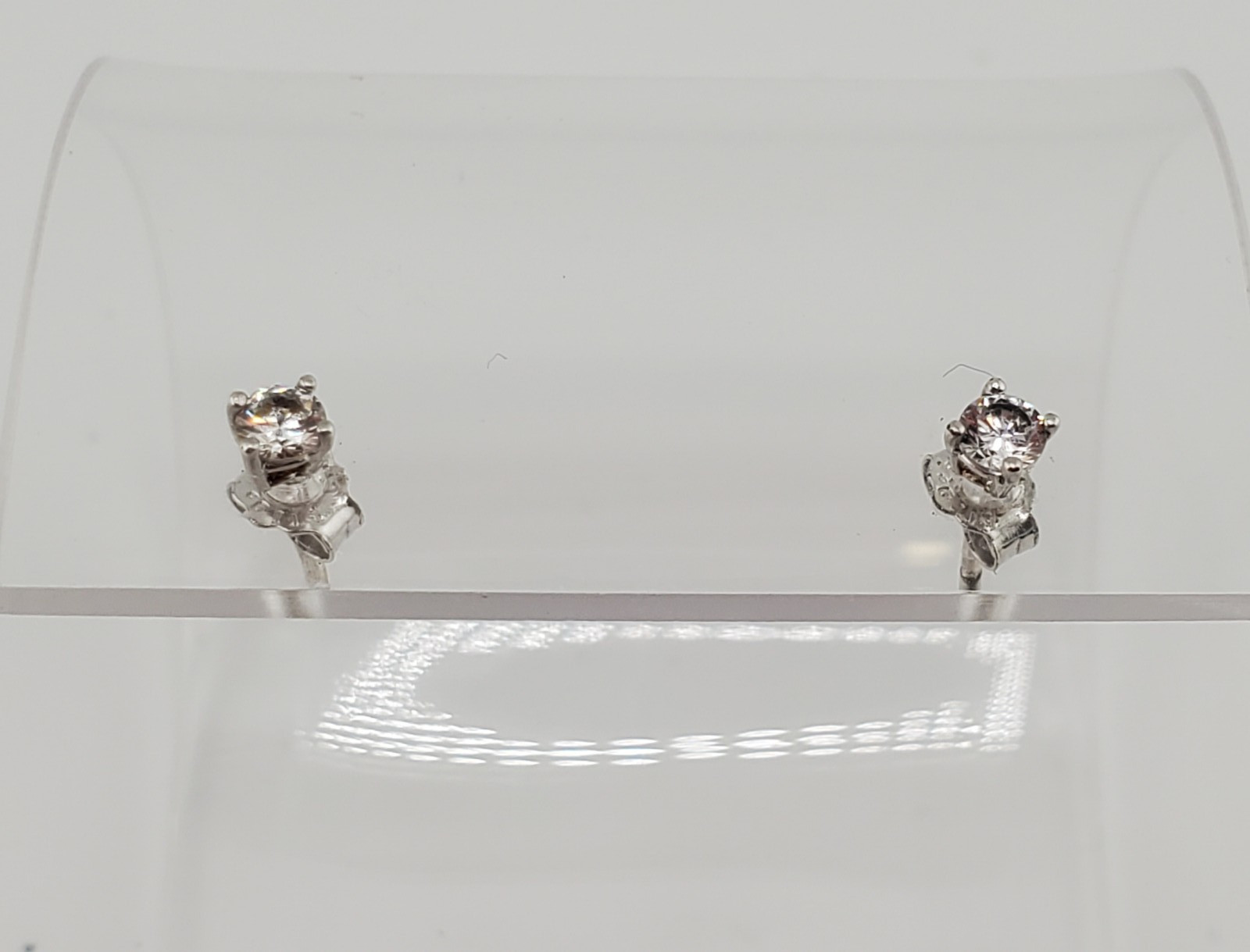 VTG 925 API Stud CZ 3mm Earrings Sterling Silver Brilliant Petite Daily Wear