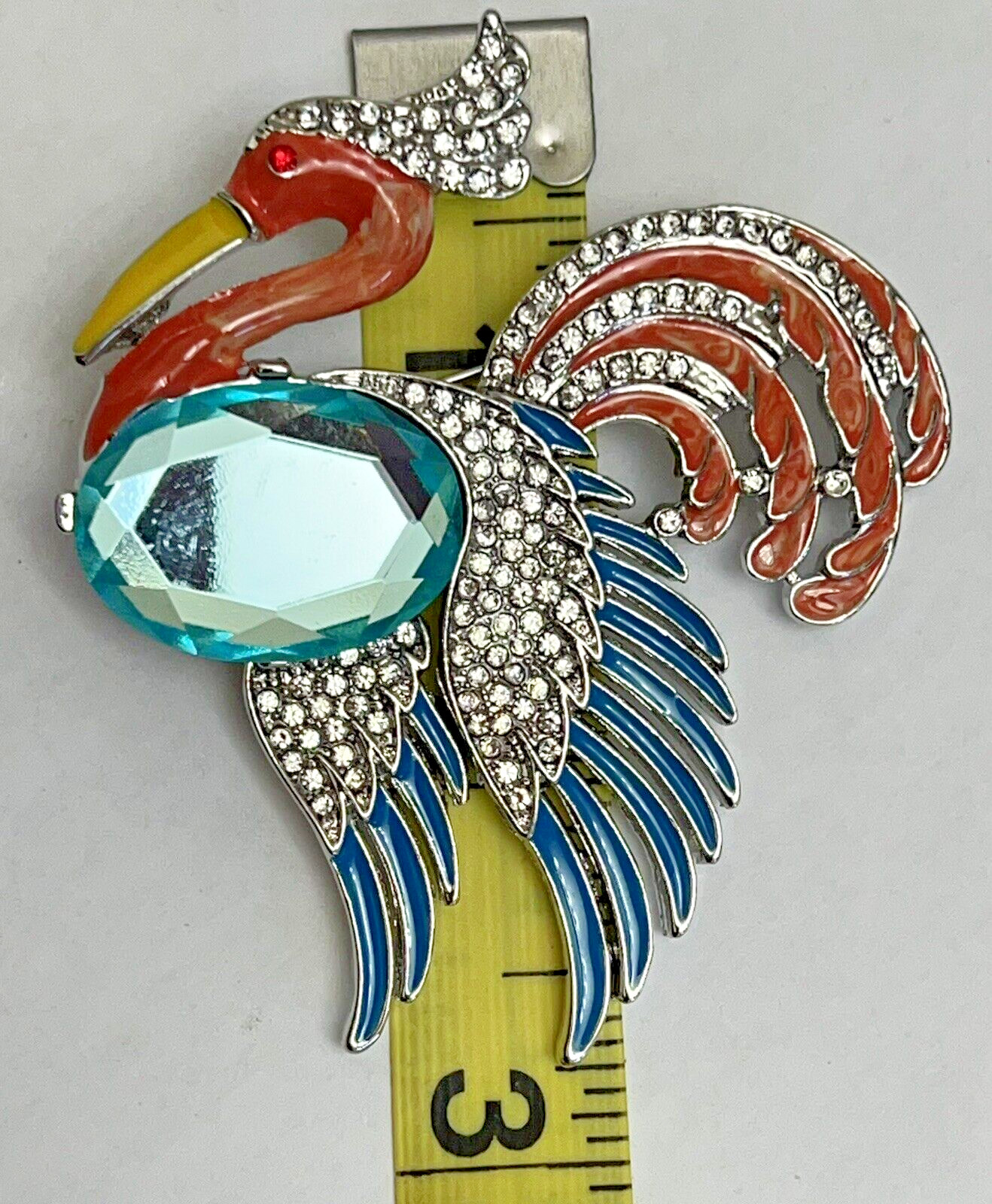 Parrot Bird Crystal Rhinestone Brooch Peacock Pin Enamel Vintage Jelly Belly