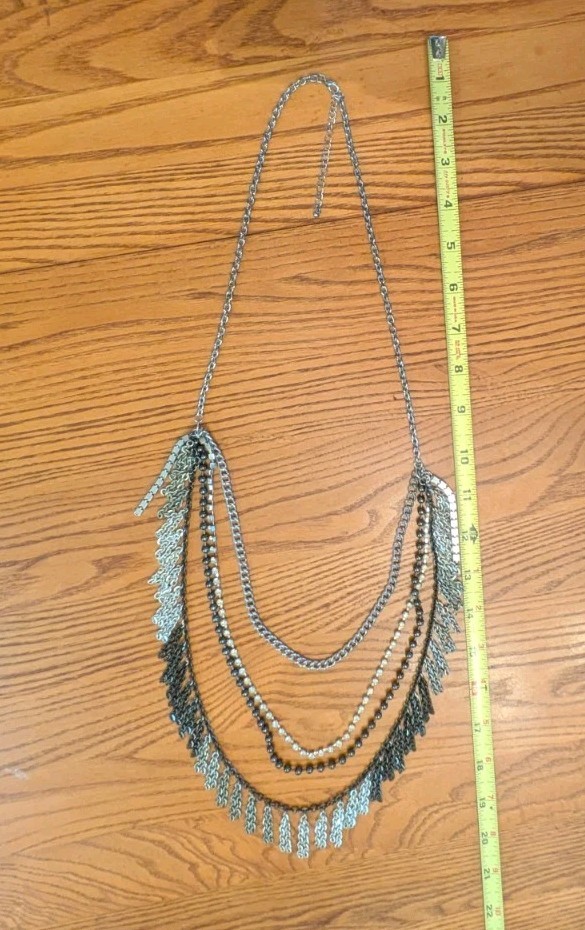 VTG Rock Punk Gothic 4 Layers Blk, Silver, Rhinestone, Fringe, Chain necklace