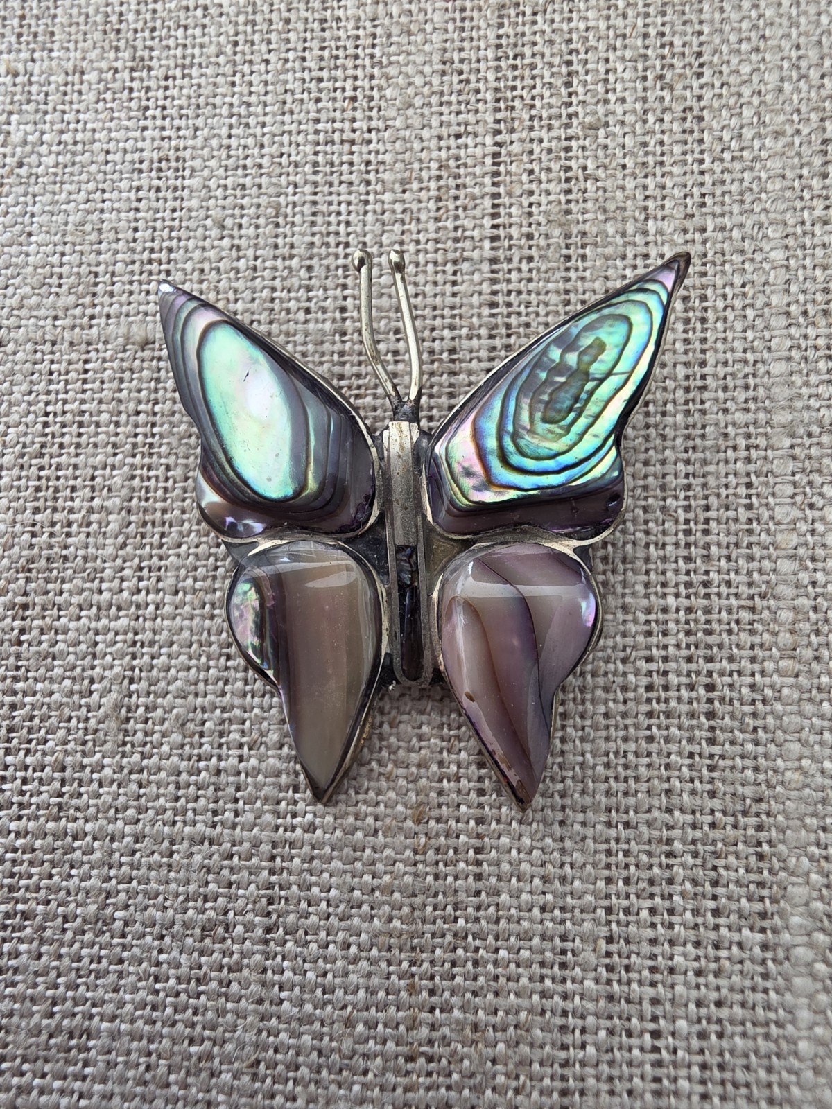 Vintage Alpaca Silver and Abalone Butterfly Pin