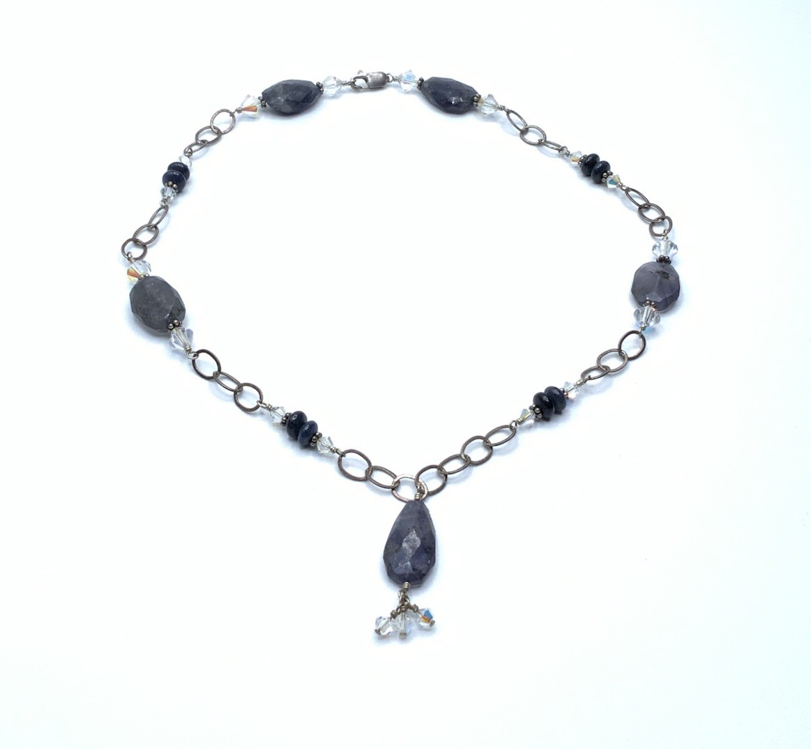 Vintage Sterling Silver 925 Faceted Iolite Nugget Stones 16” Necklace