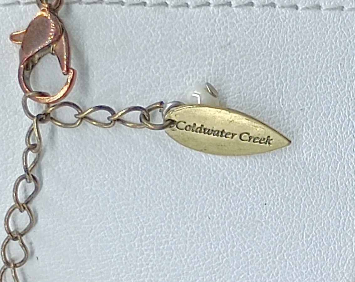 Vintage Coldwater Creek Celtic Cross Locket Necklace Seed Bead Faux Pearl