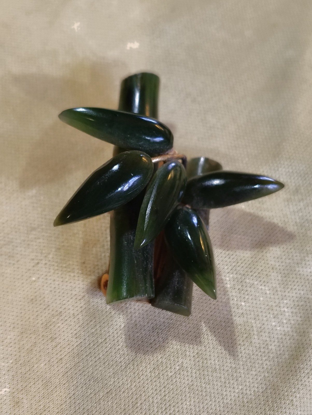 Vintage Carved Bakelite Jade Lucky Bamboo Pin