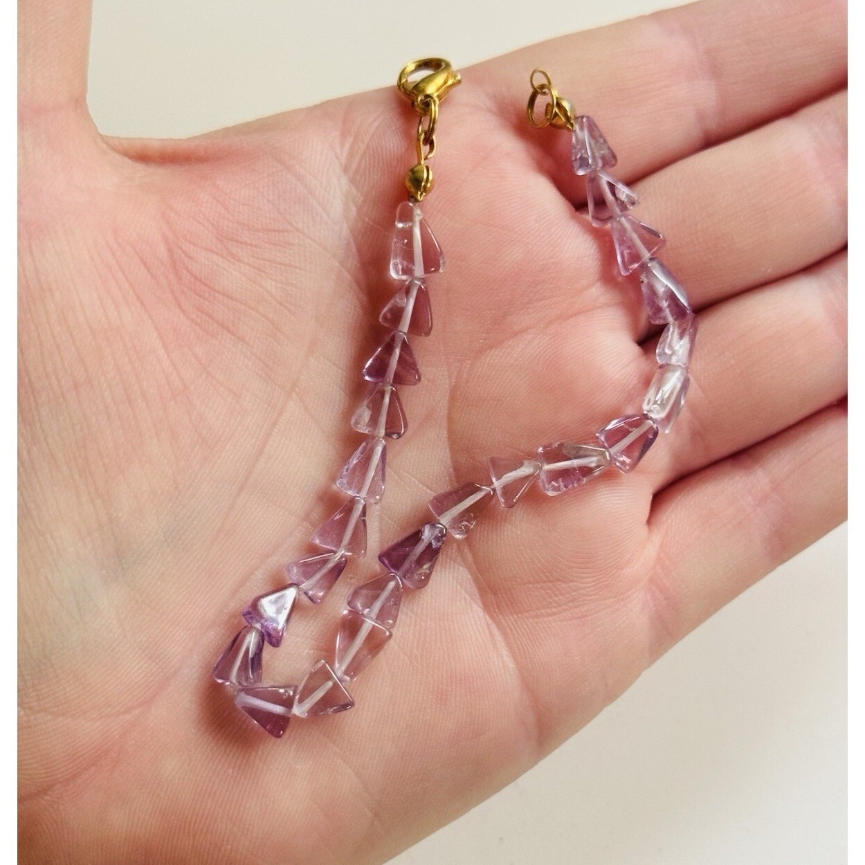 Purple Amethyst Beaded Bracelet 7.5″ Beaded VTG Triangle Beads Authentic Natural