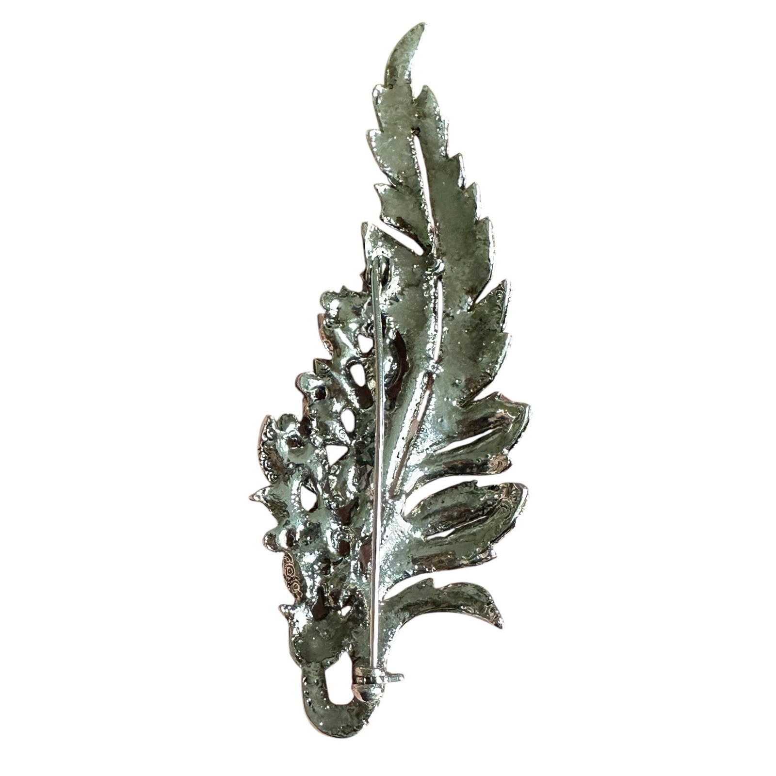 VTG Statement Leaf Floral Brooch 3.5 Inch Amber Brown Rhinestone Crystal Rhodium