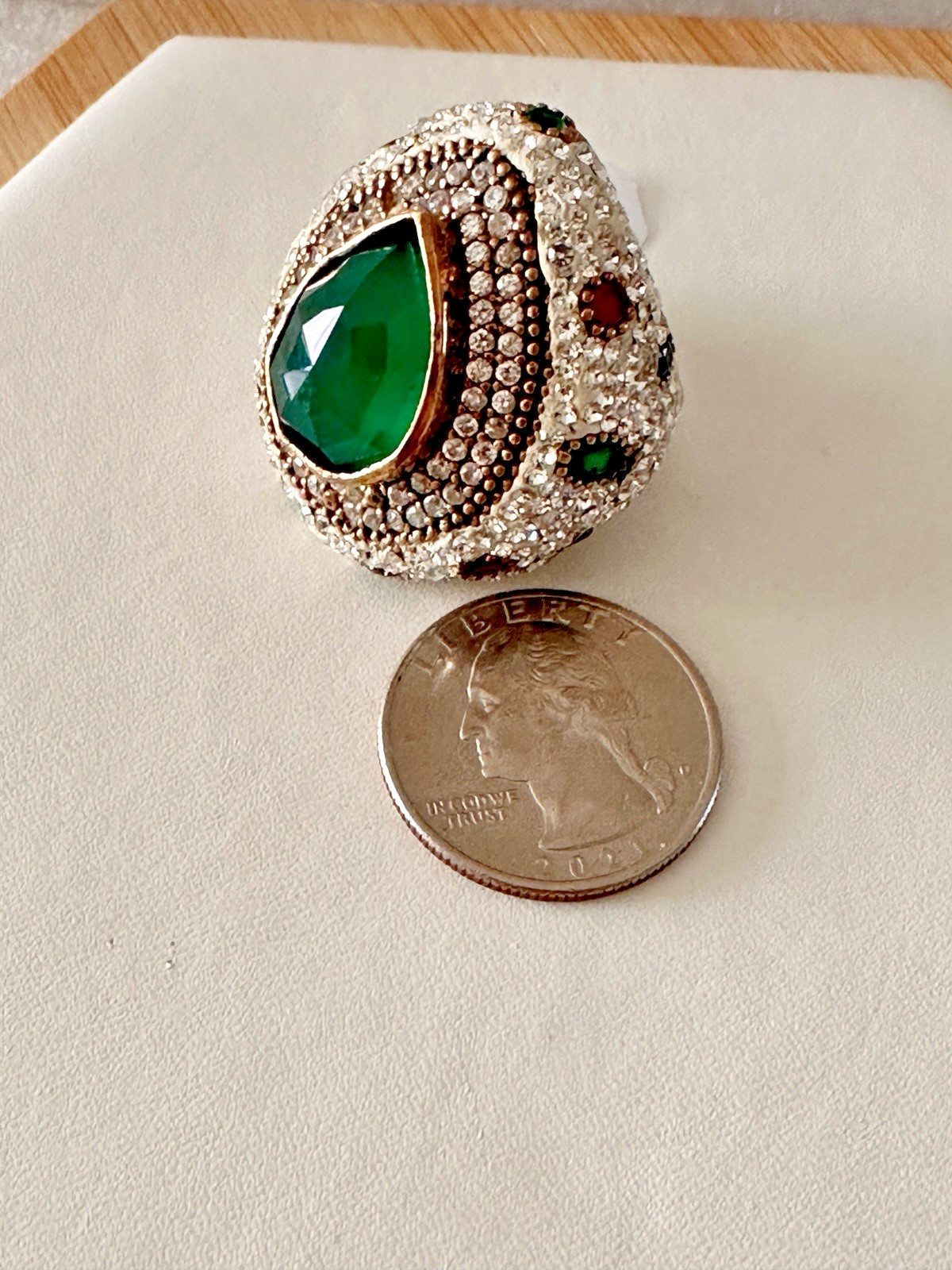Silver and bronze ring with pear shape Agate,size 8.5