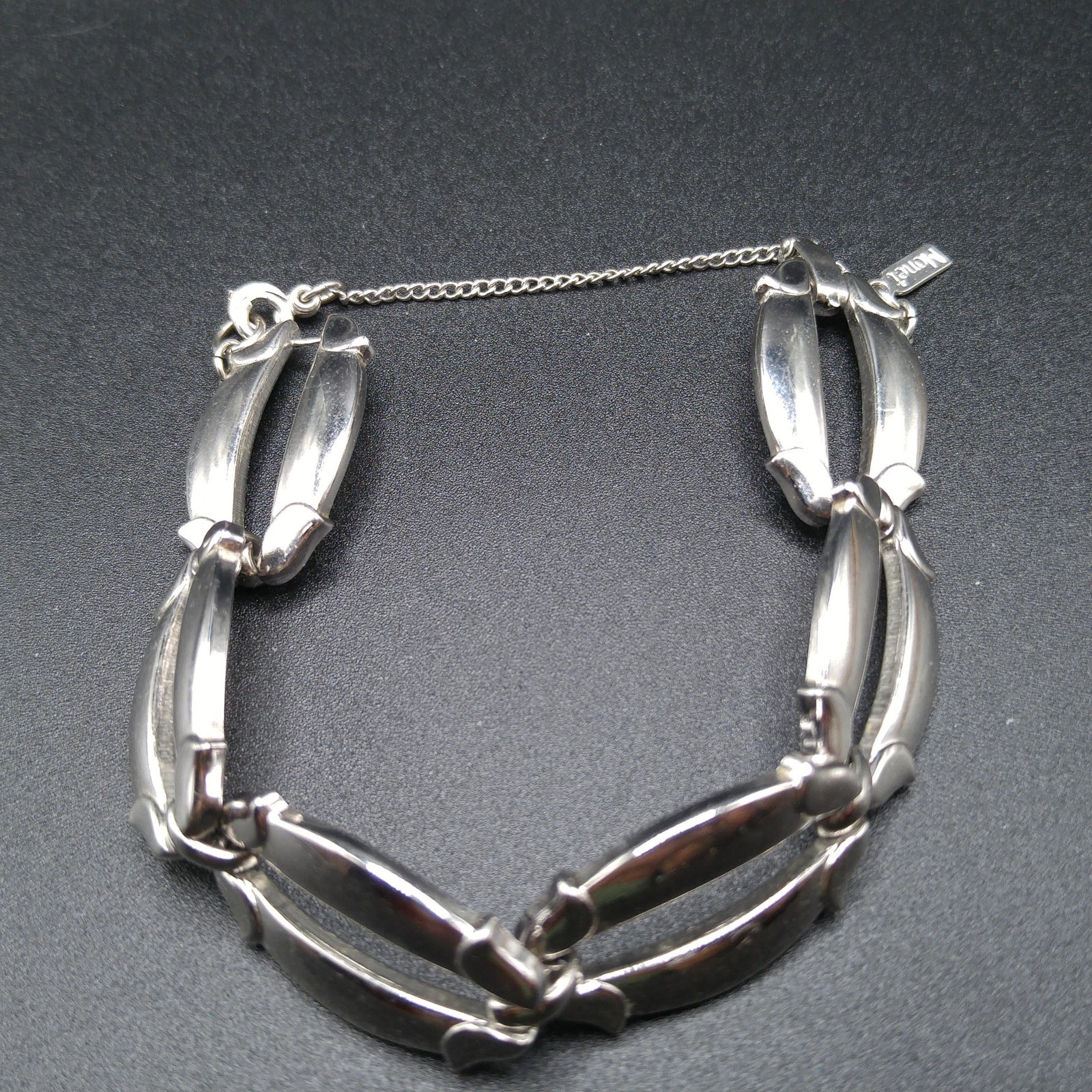 Vintage Monet Rhodium Link Bracelet Sister Clasp Mid Century Signed 7”
