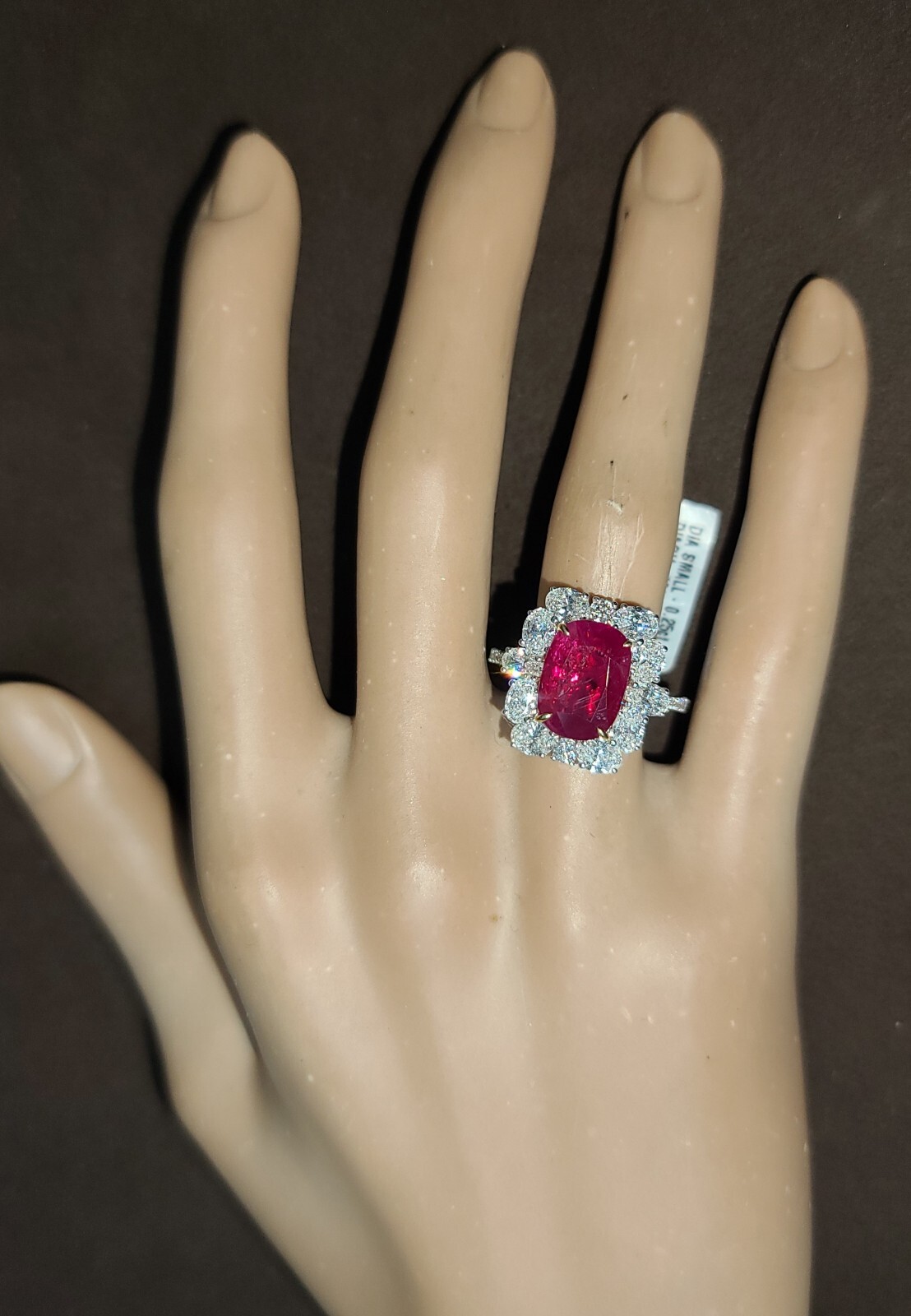 18k White Gold Ring 4.05ct.Natural Untreated Burma Ruby Cushion Cut GIA Cert