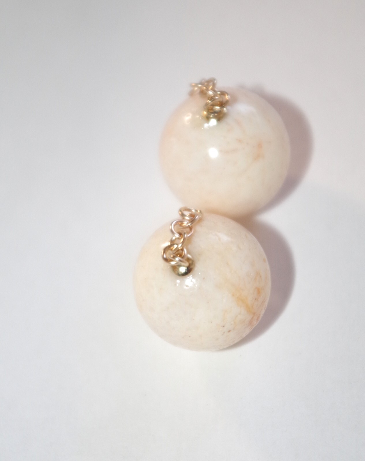 ANTIQUE 14K GF ANGEL SKIN CORAL BALL 17.5 MM CORAL JACKET DROP EARRINGS JACKETS
