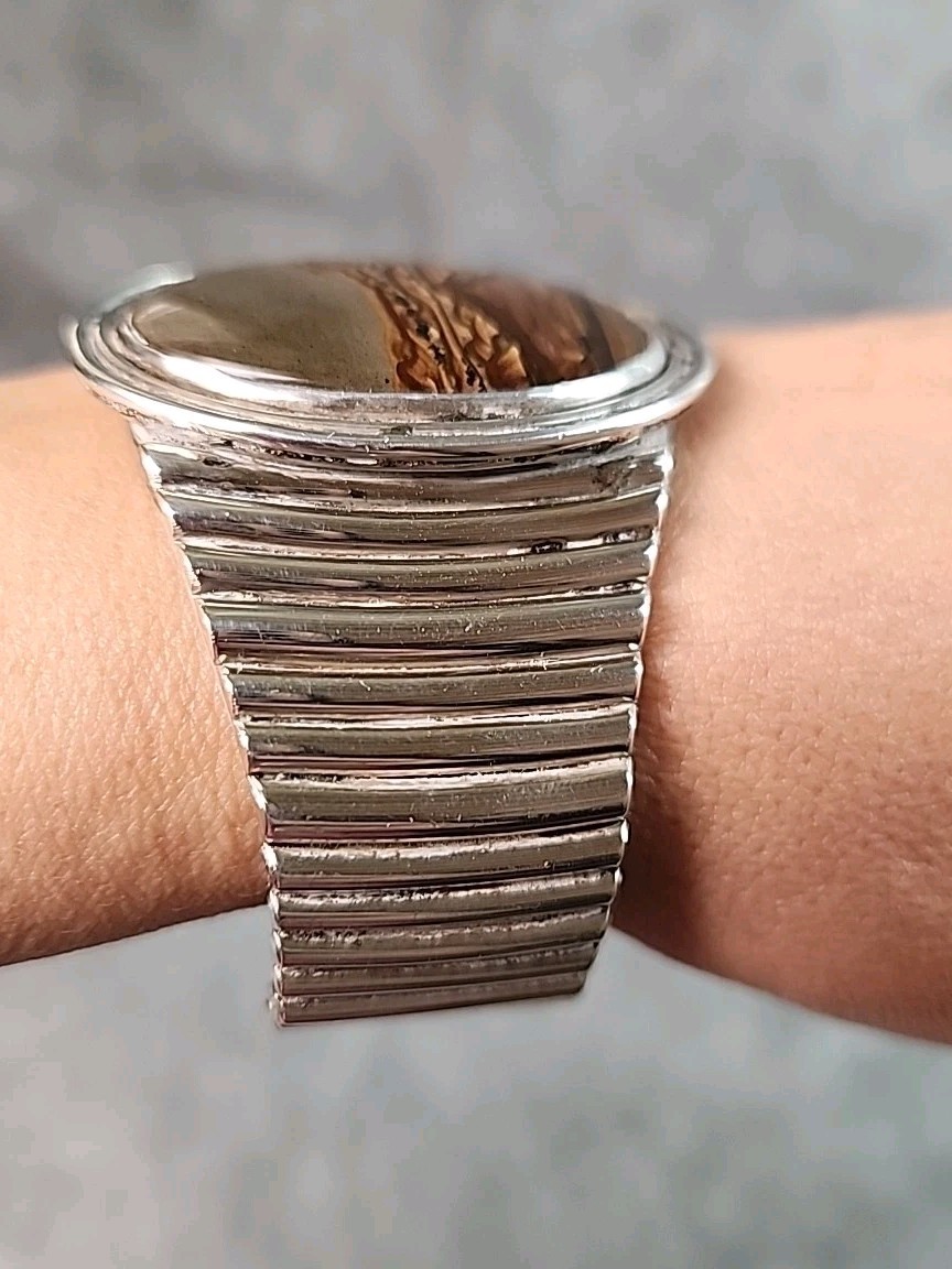 Vintage Navajo Picture Jasper Sterling Silver Cuff Bracelet Small6″ XRF Verified