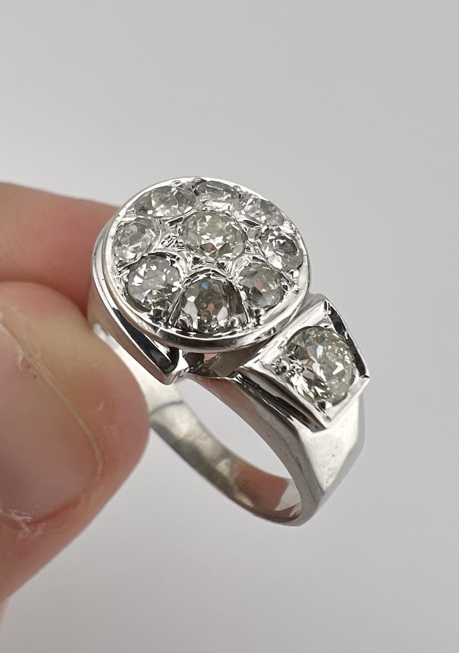 Antique Art Deco Retro 14k White Gold Old European Cut Diamond Ring