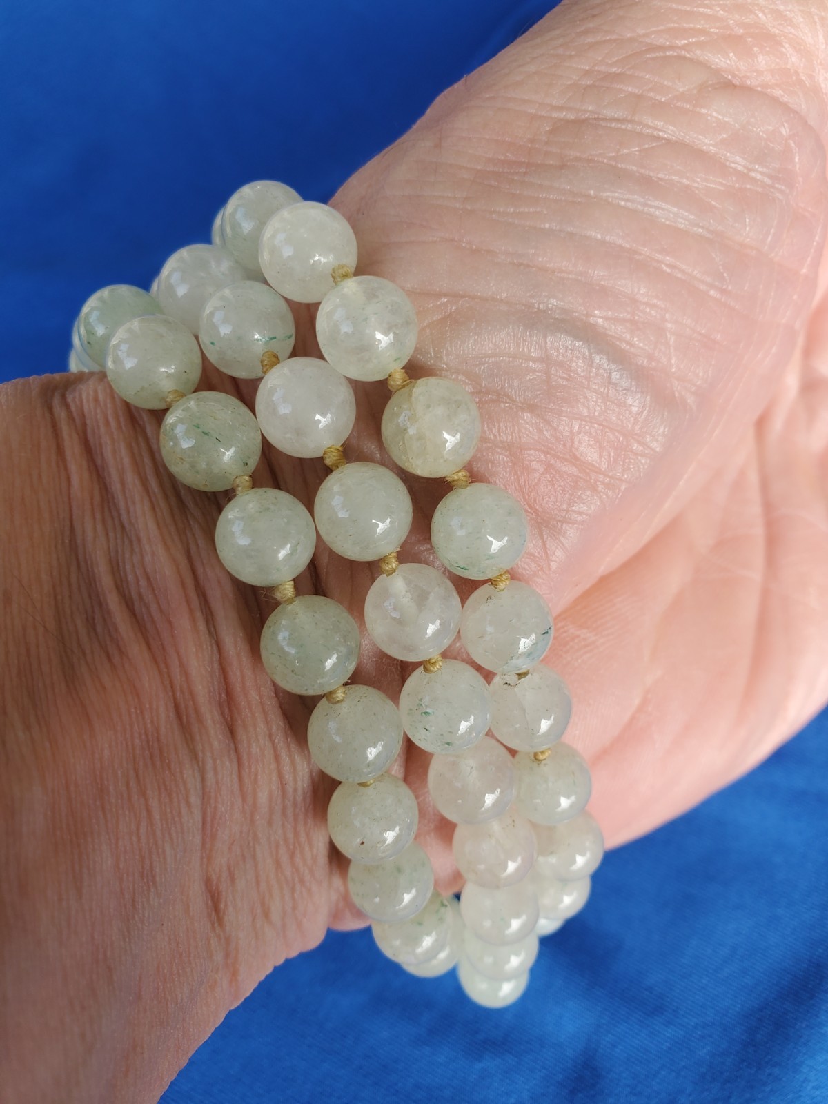 Original Old JADE White Green 8 Millimeters Deco Necklace Vintage 30″ inch Long