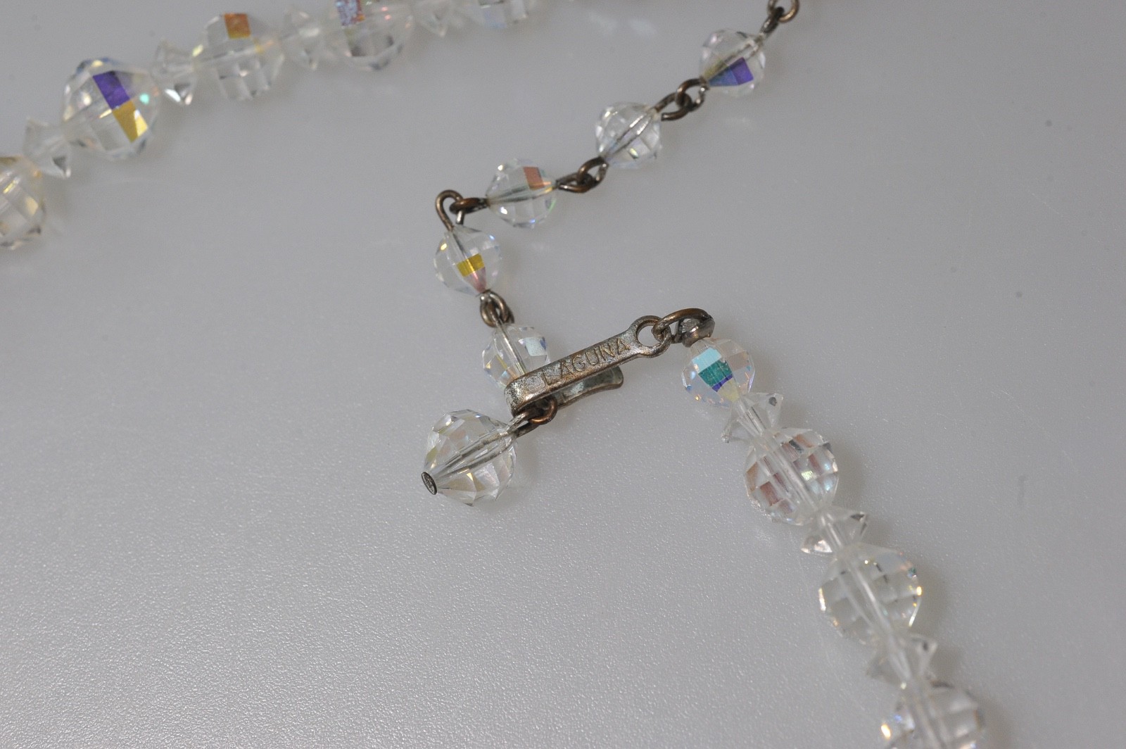 Vtg AB Crystal & Acrylic Necklace LOT Strand Faceted 1 signed Laguna HL67