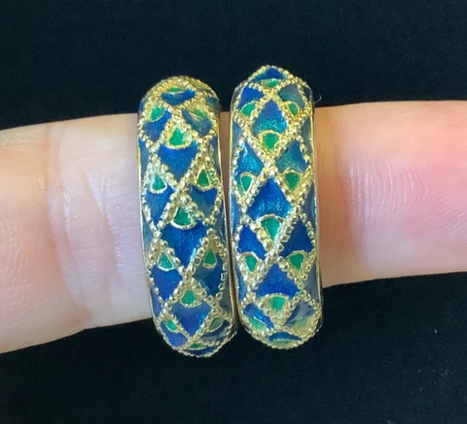 Vintage Orena Paris Peacock Enamel Clip-On Earrings, Signed