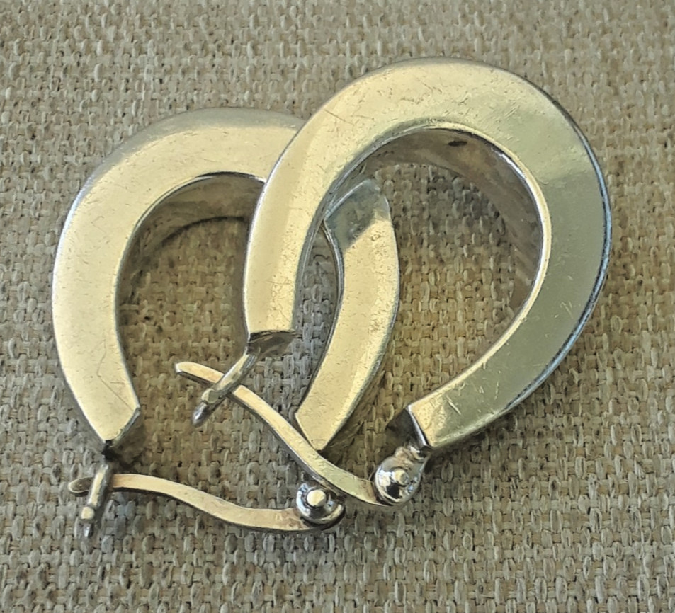 Vintage Sterling Silver Chunky Squared Horseshoe Hoop Earrings About 1″x3/4″