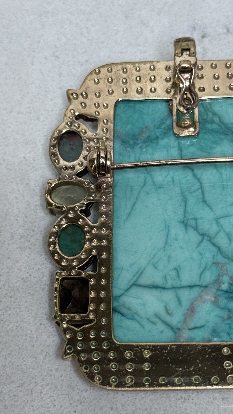 Amy Kahn Russell AKR Bronze Turquoise Style Stone Convertible Brooch Pendant