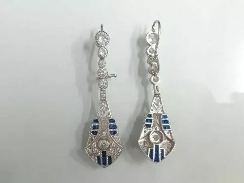 Art Deco Style 925 Silver White Diamond Bridal Drop Dangle Engagement Earrings