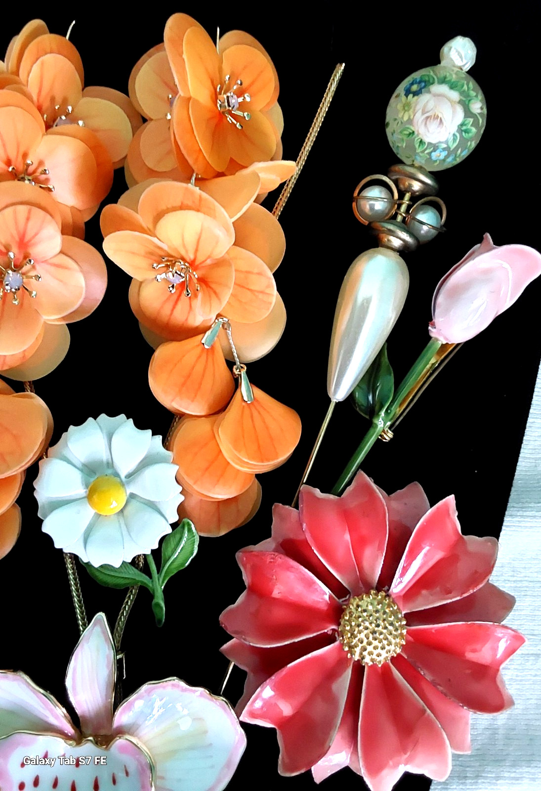Vintage High End Flower Brooch Earring Necklace Jewelry Lot 15 pcs VGC