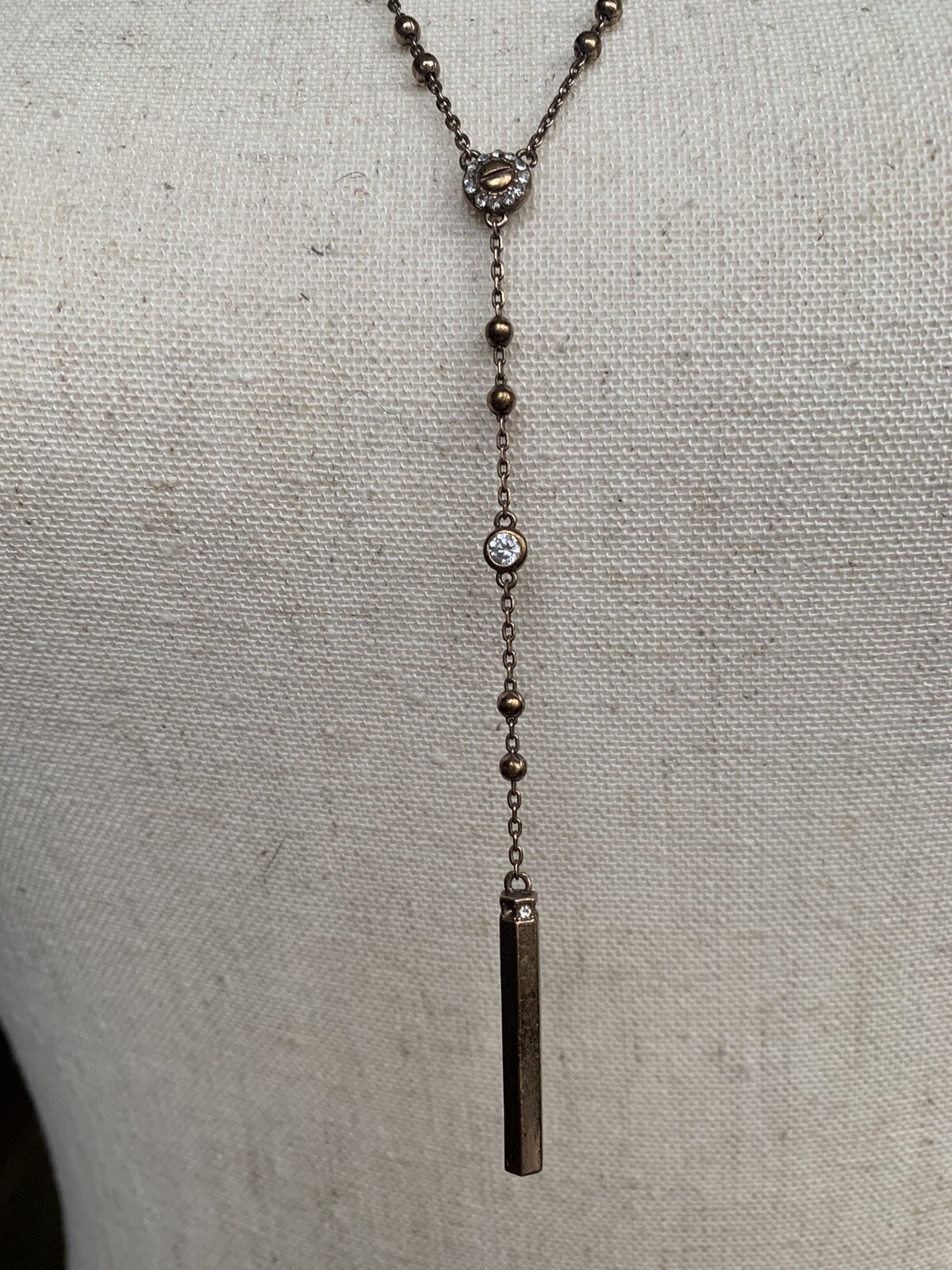 Vintage HENRI BENDEL Crystal/Gold Bead Chain Pendant Necklace 28″