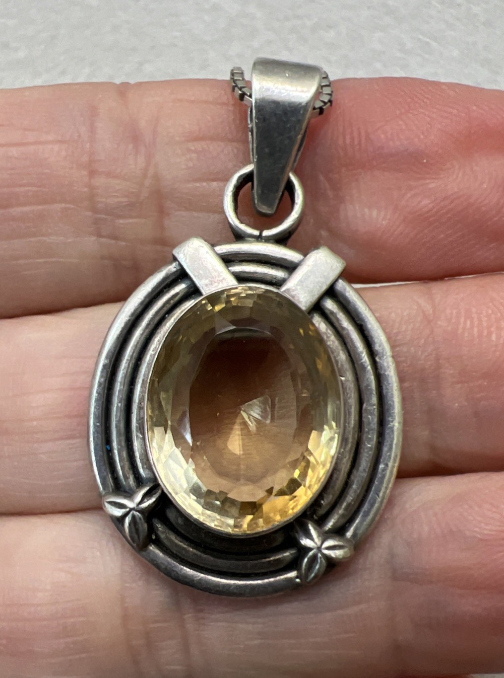 Vintage 925 Sterling Golden Topaz Pendant Necklace – 12 Grams – 16” Long