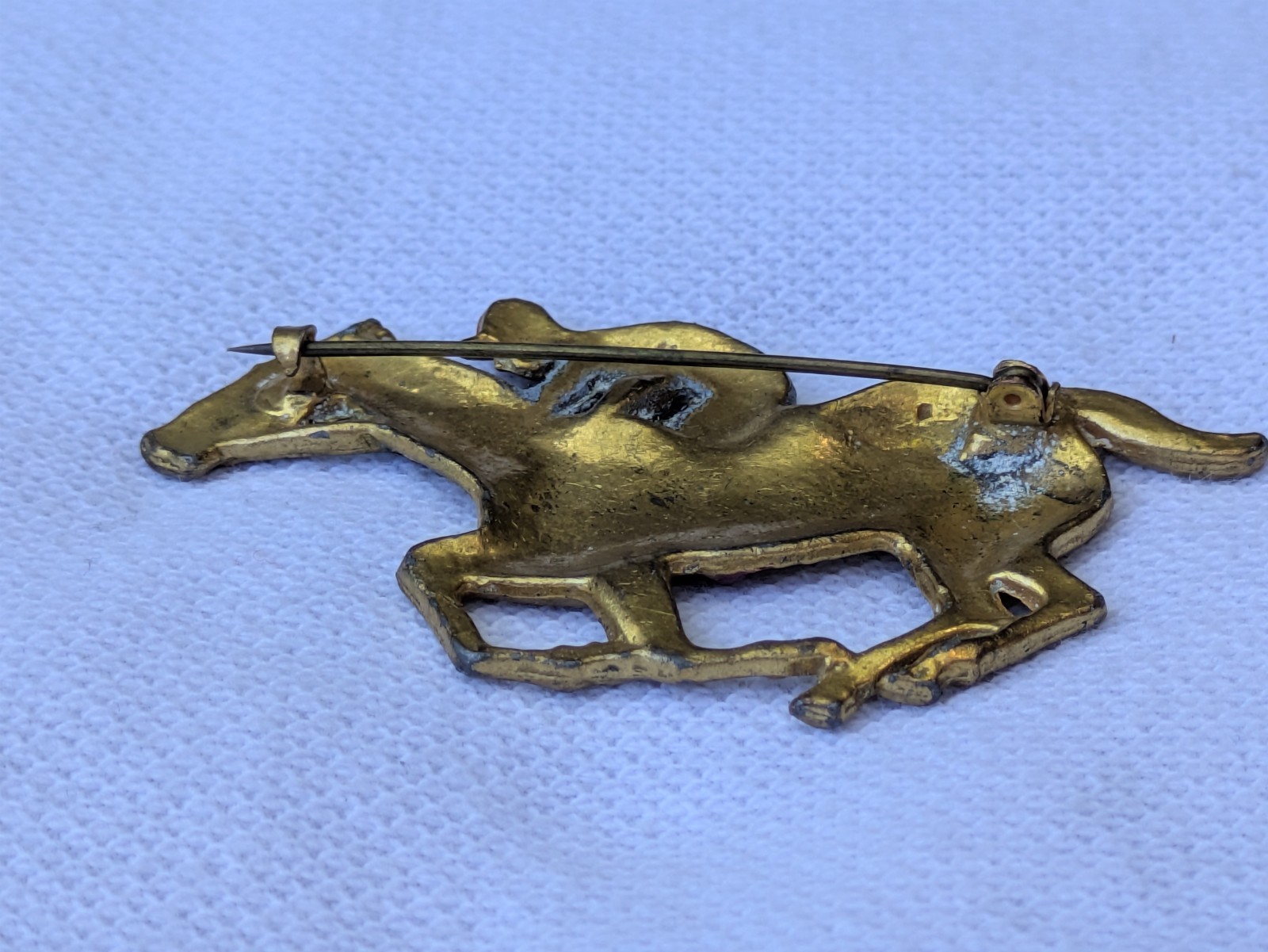 Antique Glass Glitter on Brass Race Horse & Jockey Brooch Pin C Clasp AS IS D92