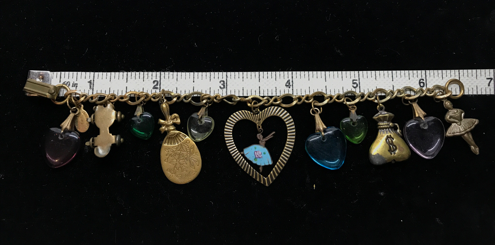Vintage Glass Works Studio Glass Brass Charms in Multi Colors Bracelet